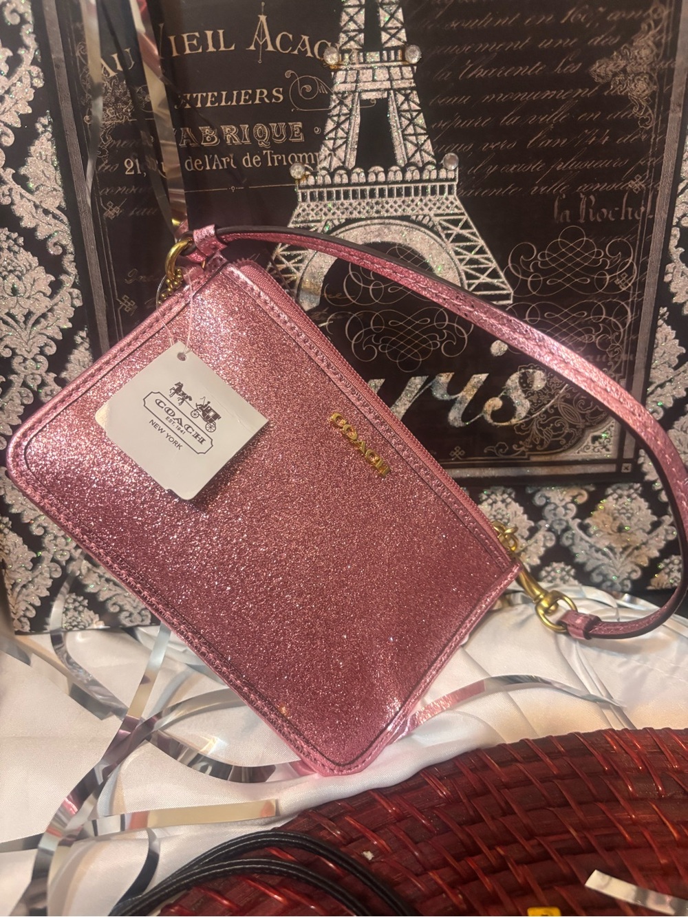 Coach Pink Glitter Convertible Crossbody Wristlet